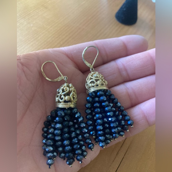 Tassel Earrings Black Crystal 2 1/4” long Fun! From NYC - Picture 5 of 6